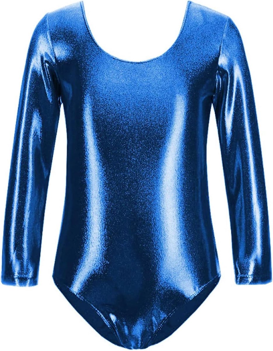 Gymnastiekpak voor dans, ballet, gymnastiek, klassiek, glanzend, elastisch, voor meisjes, lange mouwen, ronde hals, ballerina