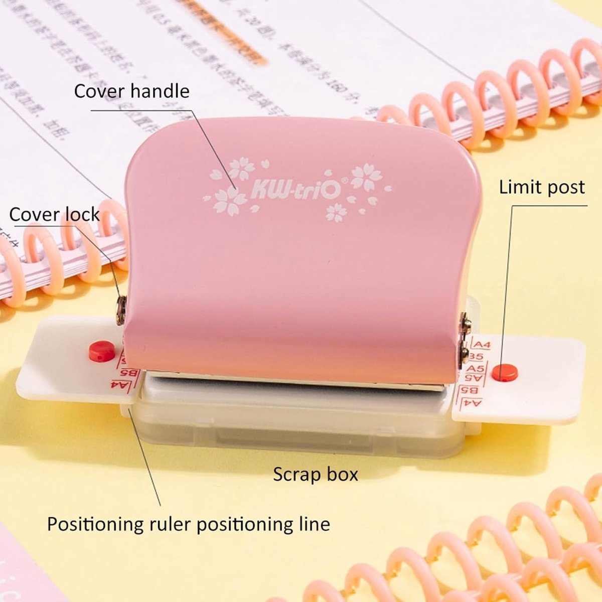 Handmatige Papierpons voor A4, A5 en B5 - 30, 20 en 26 Gaten - Ideaal voor Scrapbooking en Creatieve Projecten, Capaciteit van 5 Vellen, Roze