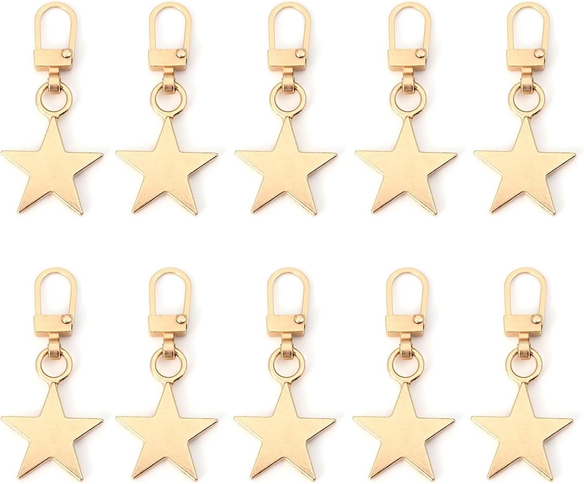 12 stuks vervangende ritssluitingen, afneembare metalen ritssluitingen voor bagage, kleding, jassen, rugzakken, koffers (4 kleuren) (ster, goud)