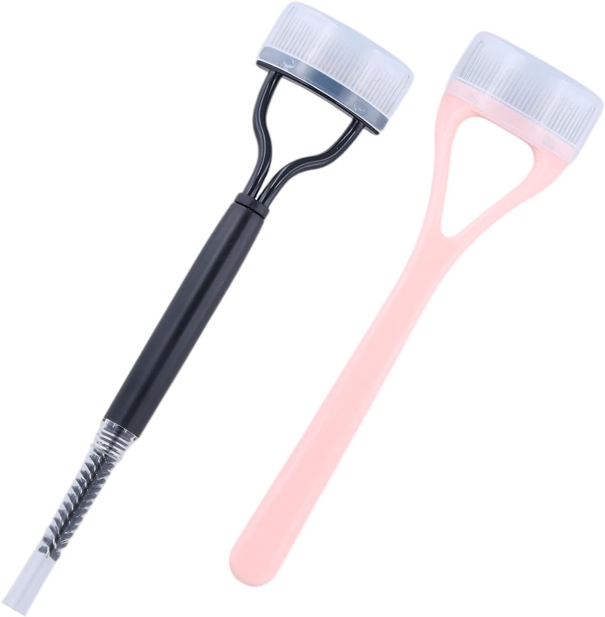 2 stuks wimperkammen met wenkbrauwkwast, wimperborstel en wenkbrauwkam, multifunctioneel gereedschap voor perfecte oogmake-up, in roze en zwart