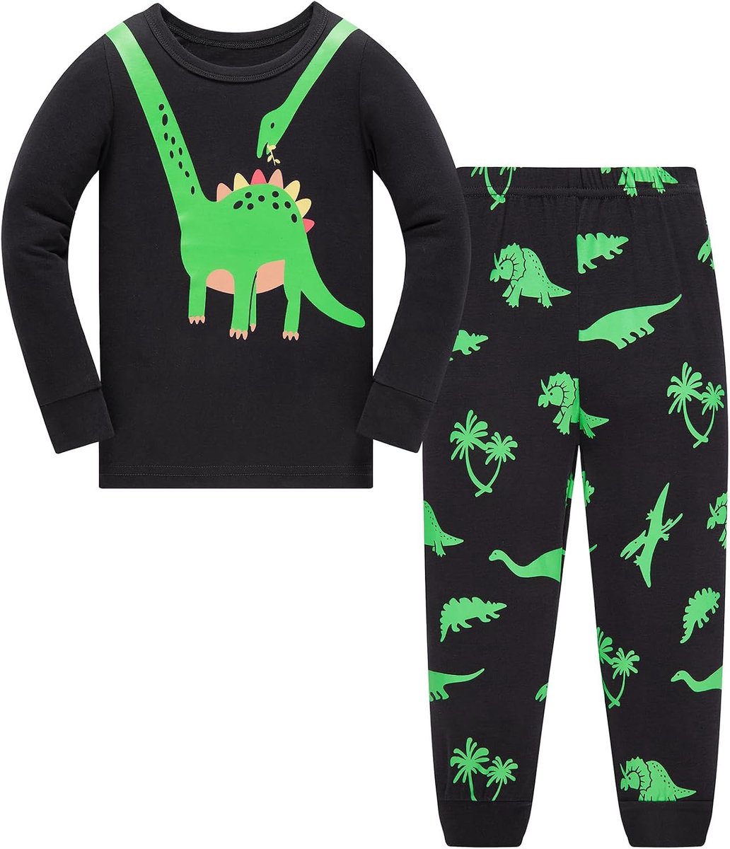 Pyjama voor jongens, dinosaurus, lang, katoen, pyjamasets, tweedelig, voor kinderen en jongeren van 1-12 jaar