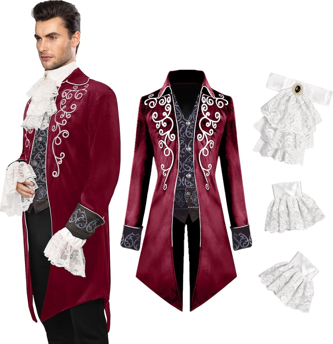 Kostuum voor heren: steampunk-jas, gothic, overjas, Victoriaanse jas voor heren, Halloween, piraten, vampier, cosplay