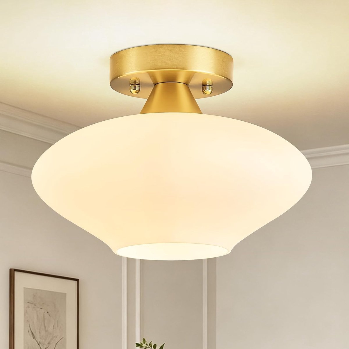 Plafondlampen 27 cm Met Melkwitte Glazen Kap