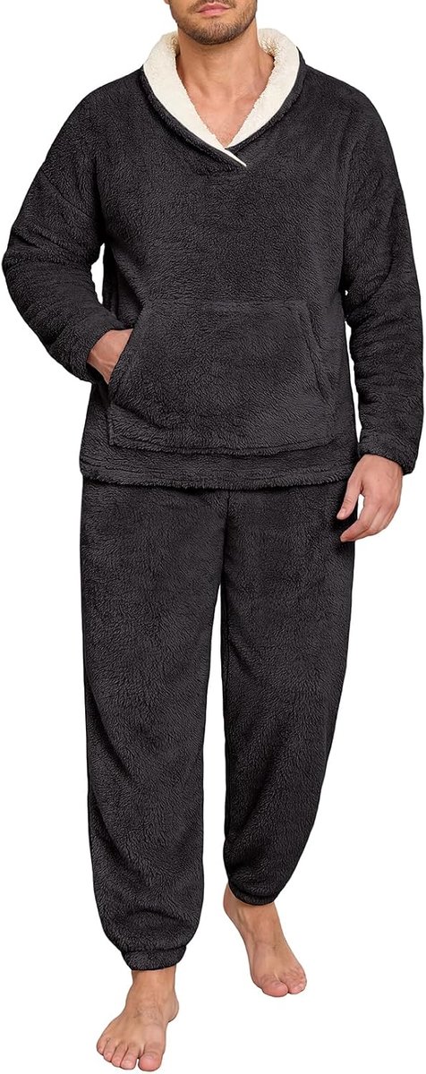 Heekpek Pyjama voor heren, zachte fleece pyjama, winter, warm, 2-delig voor thuis