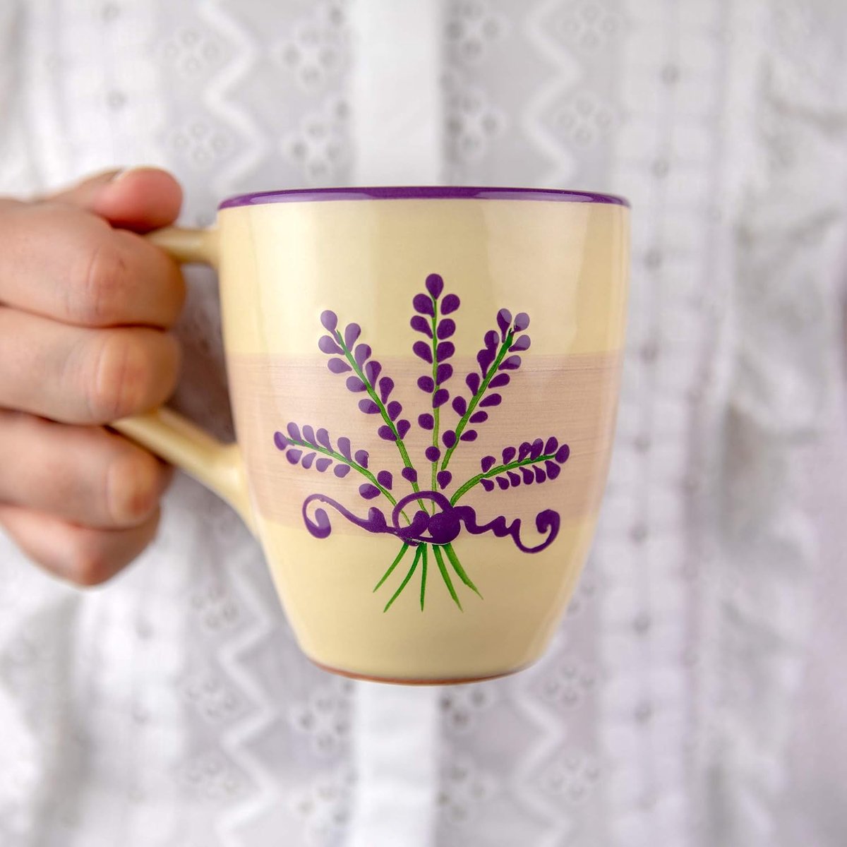 To Cottage Lavendel Paars Crèmekleur | Handgemaakt Handgeschilderd | Keramiek 300ml | Chocolademelk, Koffie, Thee Mok Met Groot Handvat | Cadeau