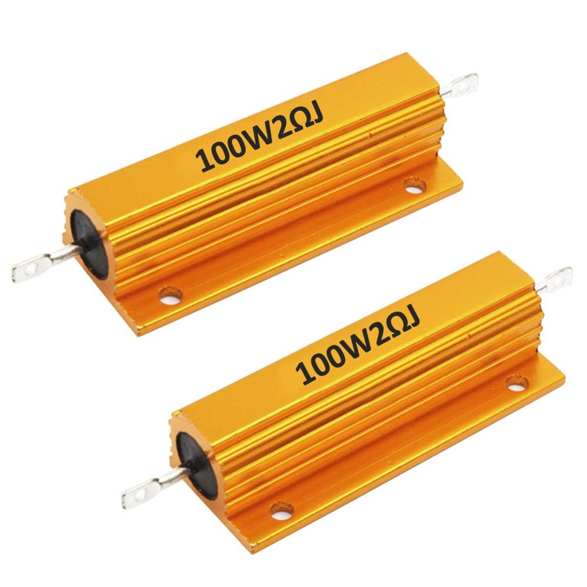 2 X 100W 2 Ohm 5% Aluminium Behuizing Weerstand Belastingsweerstanden Schroefkraan Draadboor Lampen Vermogensweerstand Aluminium Behuizing Draadweerstand Goud