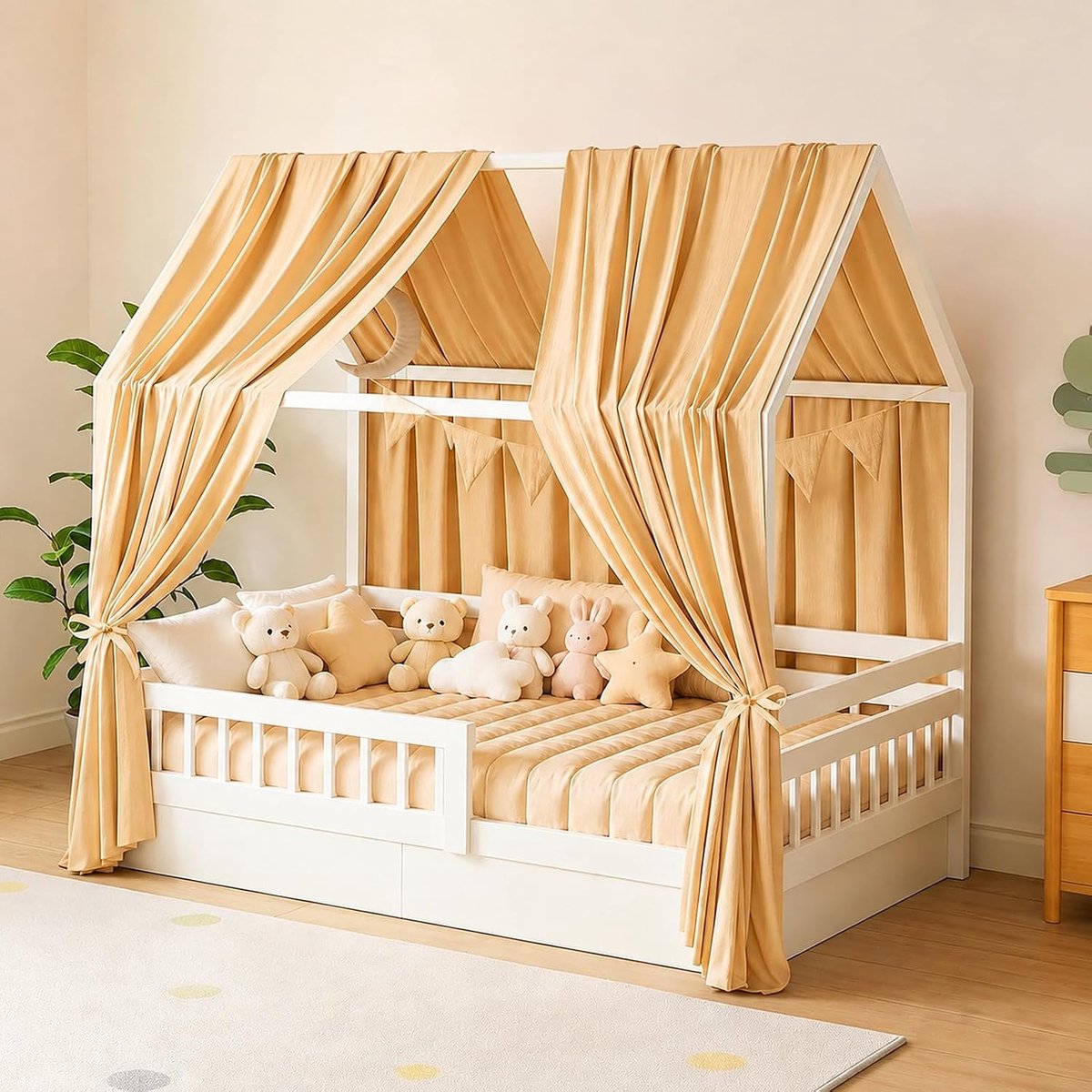 2 stuks huisbed hemel 67 x 270 cm zacht en ademend baldakijn kinderkamer decoratie bedhemel huisbed dromerig huisbedden decoratie & hemelbed gordijnen (oranje, 270 x 67, stoffen gordijn)