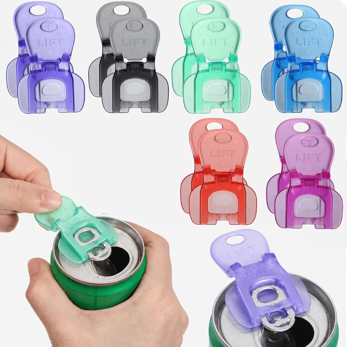 12 stuks bliksluiting, drankblikjes, blikopener van kunststof