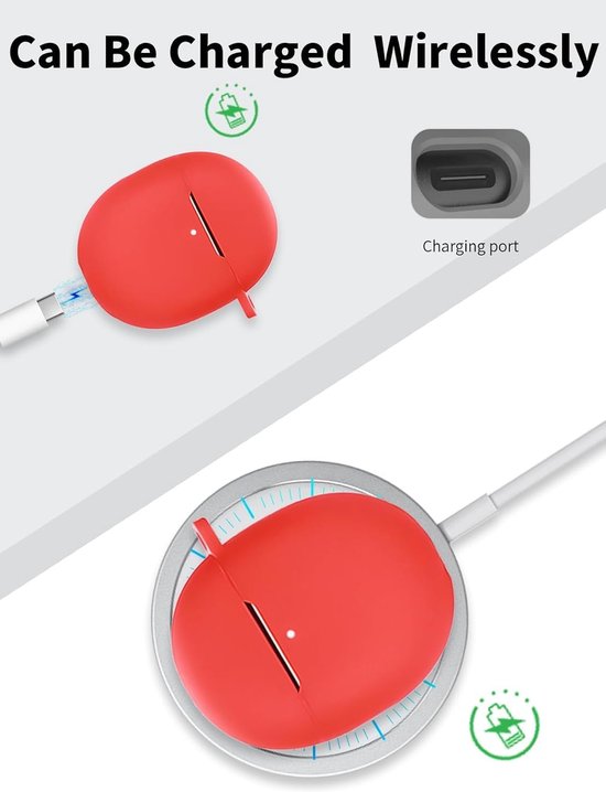 hoes voor Google Pixel Buds 2a oordopjes, schokbestendig, waterdicht, zacht en duurzaam, met koord, sleutelhanger en reinigingsgereedschap, rood — afbeelding 5