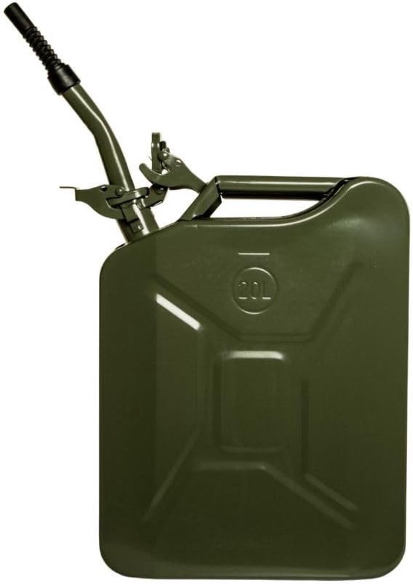 20L Metalen Jerrycan met Schenktuit | Ideaal voor Opslag van Benzine, Diesel, Petroleum en andere Brandstoffen | 0,8mm Staal | UN-gecertificeerd | Veiligheidssluiting | Groen