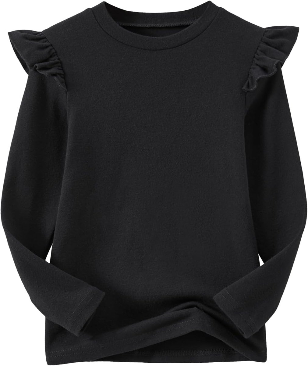 Meisjes-T-shirt met lange mouwen en ruches voor kinderen, tops met ronde hals, tuniek, voor meisjes