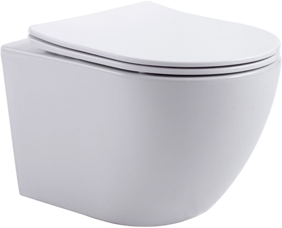 Aloni Pro hangtoilet / ophang WC – tornado flush – randloos – met zitting – compact 49 cm – MAT WIT