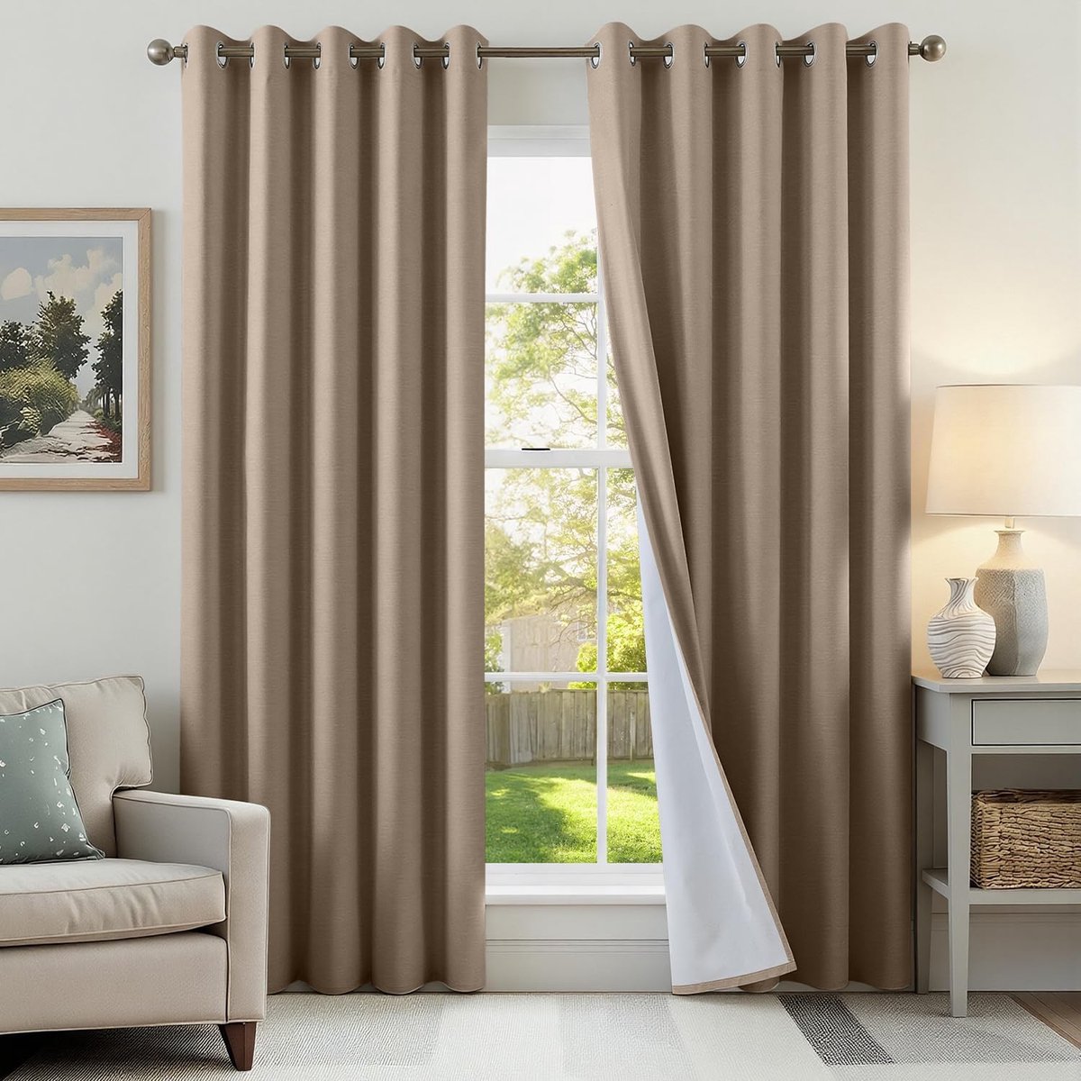 100% verduisteringsgordijn, linnen, thermisch, isolerend, tegen hitte, 2 stuks, 160 x 245 cm, met oogjes, raam, linnen, anti-kou, UV, geluid, decoratie voor slaapkamer, woonkamer
