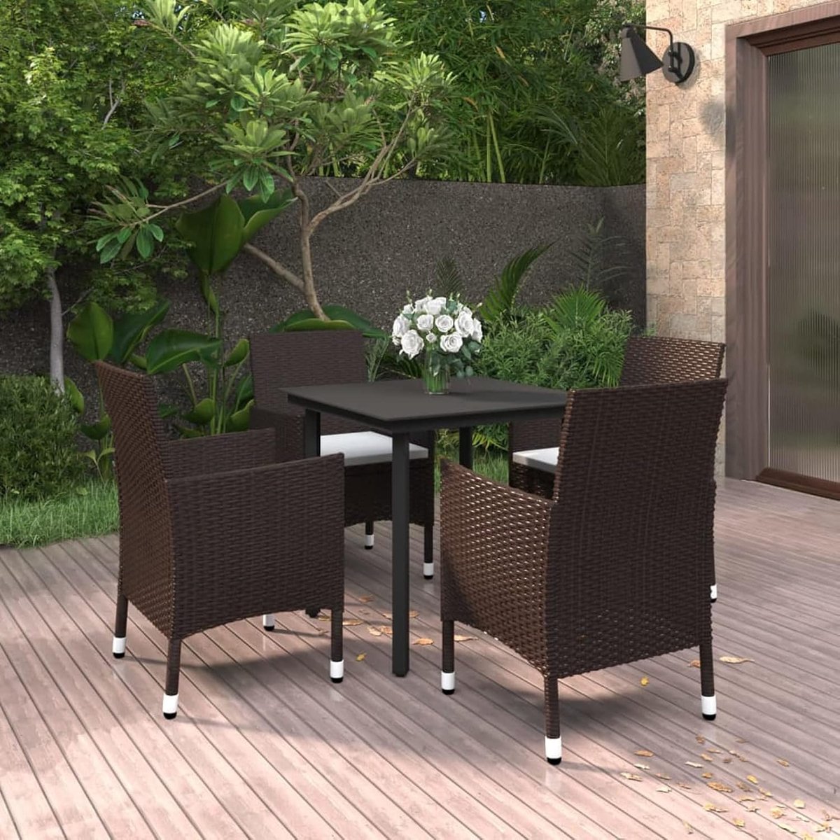 Tuin eetkamer set 5 stuks en kussens tuin eettafel en stoelen tuinmeubelen terras balkon keuken rotan synthetisch glas