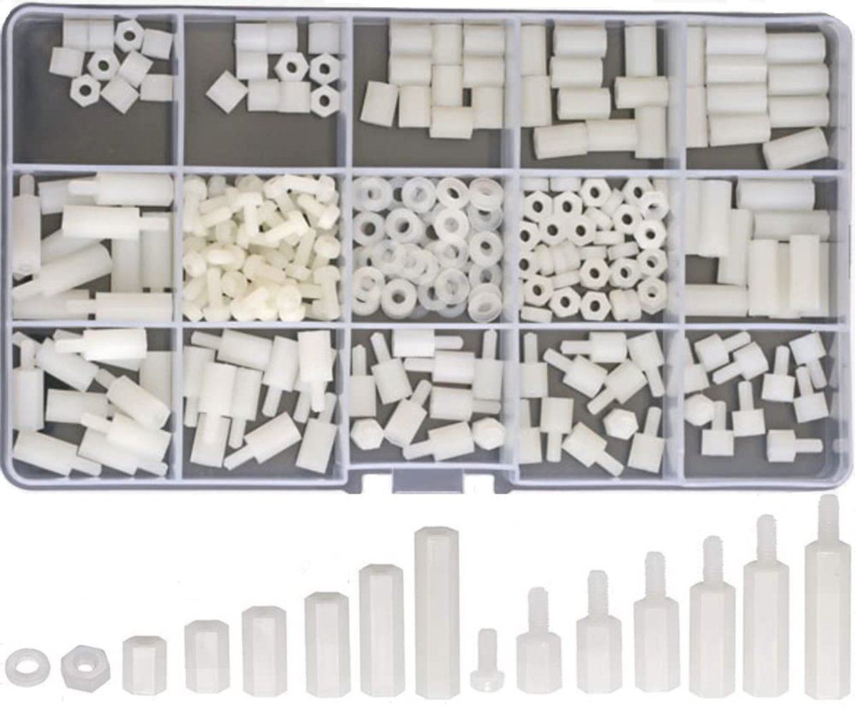 270 stks M3 Mannelijk Vrouwelijk Nylon Hex Spacer Standoff Schroef Moer Schroefmoer Schroefdraad Pillar PCB Moederbord Diverse Assortiment Kit (Wit)