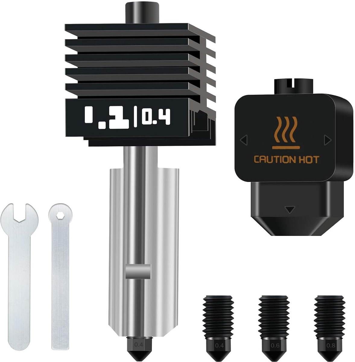 H2S H2D Hotend met 1 stuks 0,4, 0,6, 0,8 mm gehardstalen mondstuk, Hot End Kit Extruder Gehard stalen mondstuk voor Bambulab P2S/H2S/H2D/H2D Combo/A1/A1 Mini 3D Printer Extruder