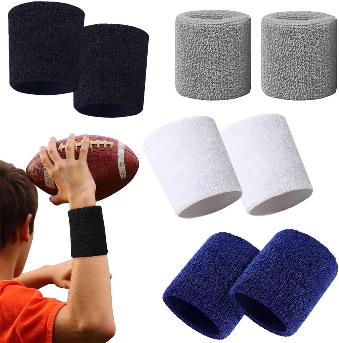 Sportarmband, 4 paar elastische polsbanden, sportzweetband voor heren en dames, zweetbestendige armbanden, zacht verdikt, voor basketbal, sportschool, fitness, gymnastiek, tennis