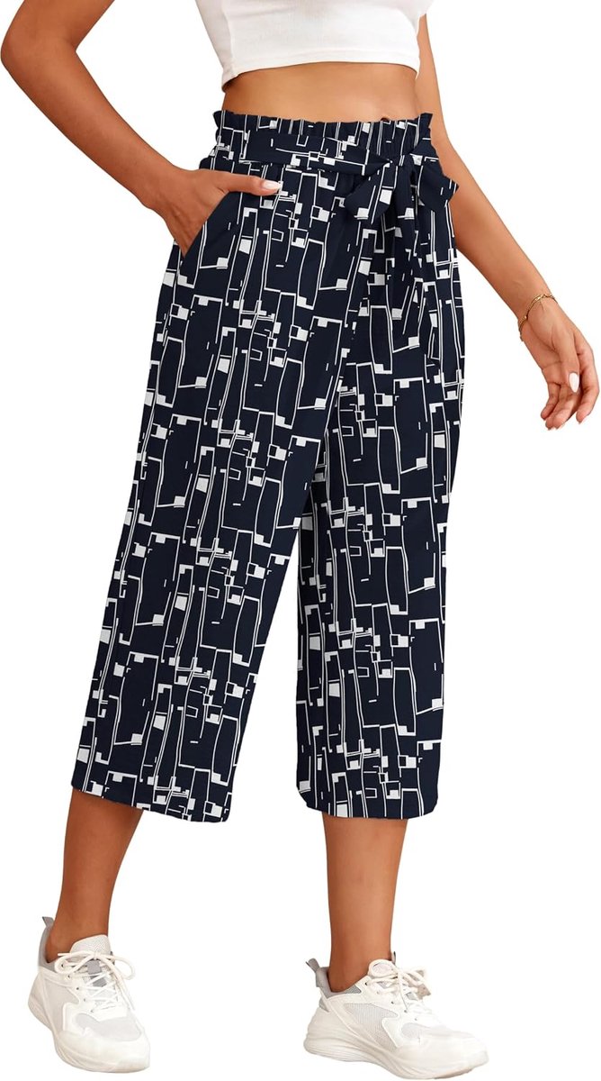 Culotte 3/4 Lichte Wijde Zomerbroek met Zakken Ademende Capri Stijl Vrijetijdsbroek