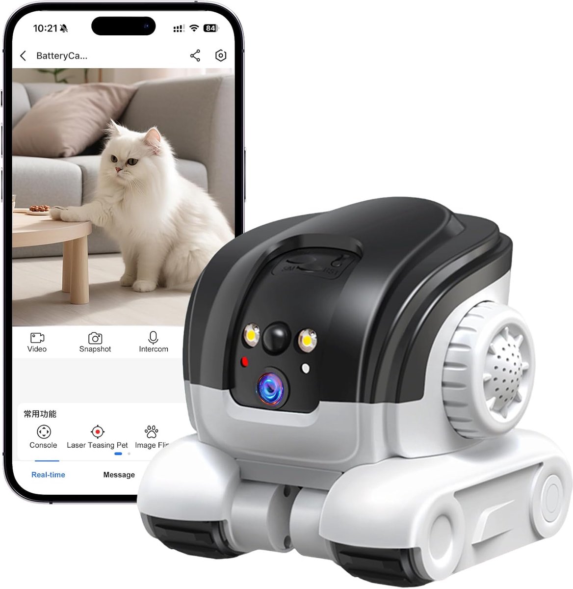 Huisdiercamera, robot, 1080p dubbele camera's, intelligente robotcamera, Blinkybot camera met IR-nachtzicht, 2-weg audio, bewegingsdetectie, video-opname voor huisdieren, huis, kinderen