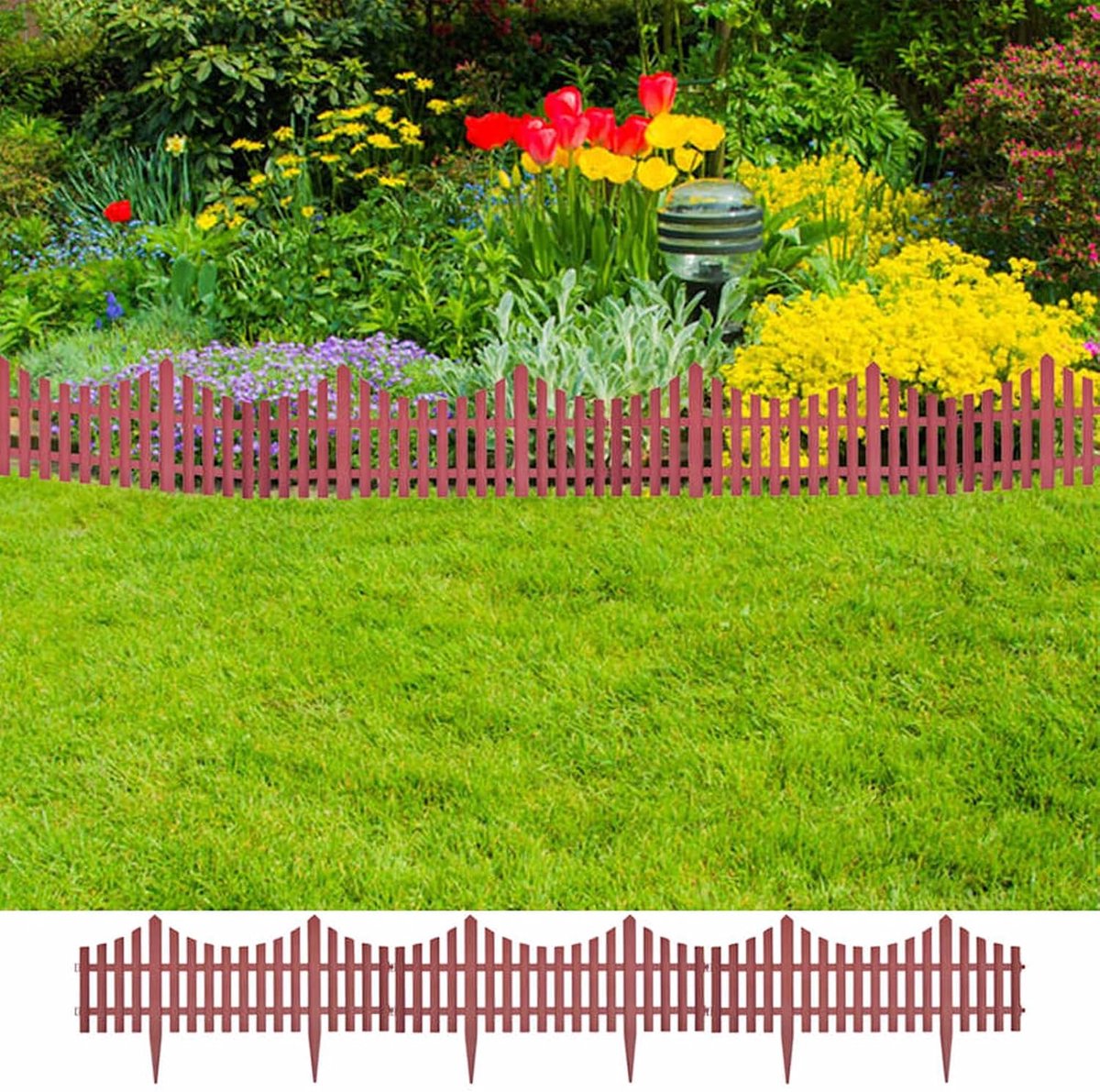 bruin, 10 m (17 delen) van 100% polypropyleen, weerbestendige tuinbegrenzing, 60 x 32,5 cm per element, eenvoudig in te steken