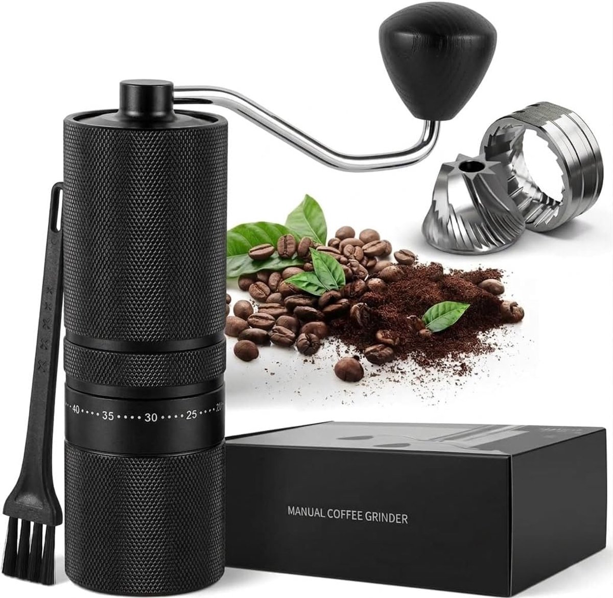 Handmatige koffiemolen met 60 instelbare standen, draagbare handkoffiebonenmolen met 28 g capaciteit, roestvrijstalen conische braamkoffiebonenmolen voor Franse pers, pour over, cadeaus voor
