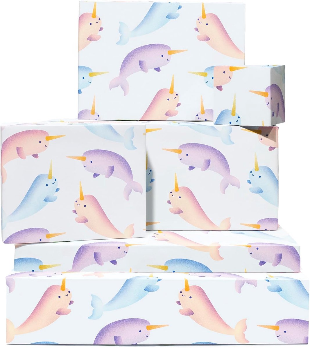 Inpakpapier - Narwals - Arctische Oceaan Dier - 6 vellen cadeaupapier voor jongens en meisjes - wordt geleverd met stickers en labels - recyclebaar - door Central 23