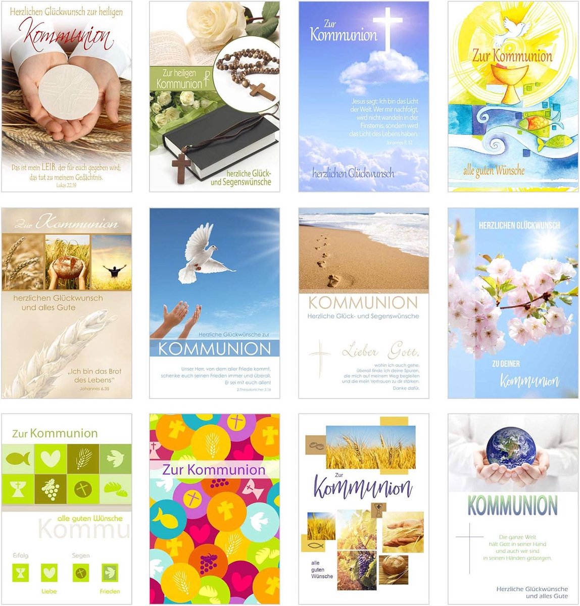 Seidel Set van 12 communiekaarten met envelop, felicitatiekaart voor communie, communiekaart, set van kaarten (vouwkaarten met envelop)