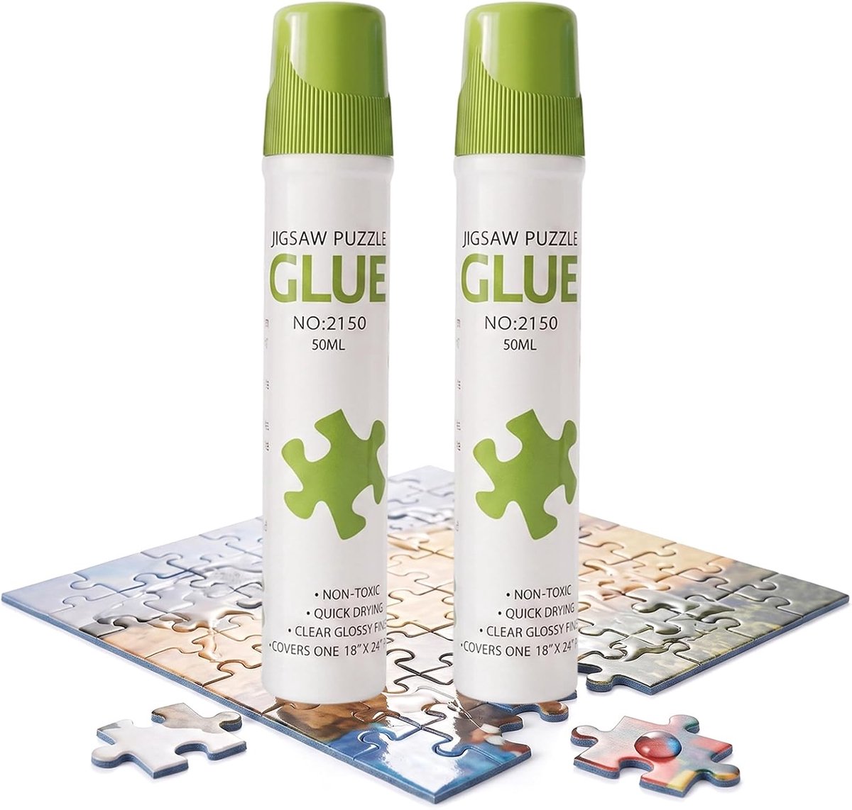 Puzzellijm 50 ml – Set van 2, voor 1000 stukjes, op waterbasis, sneldrogend, voor papieren en houten puzzels