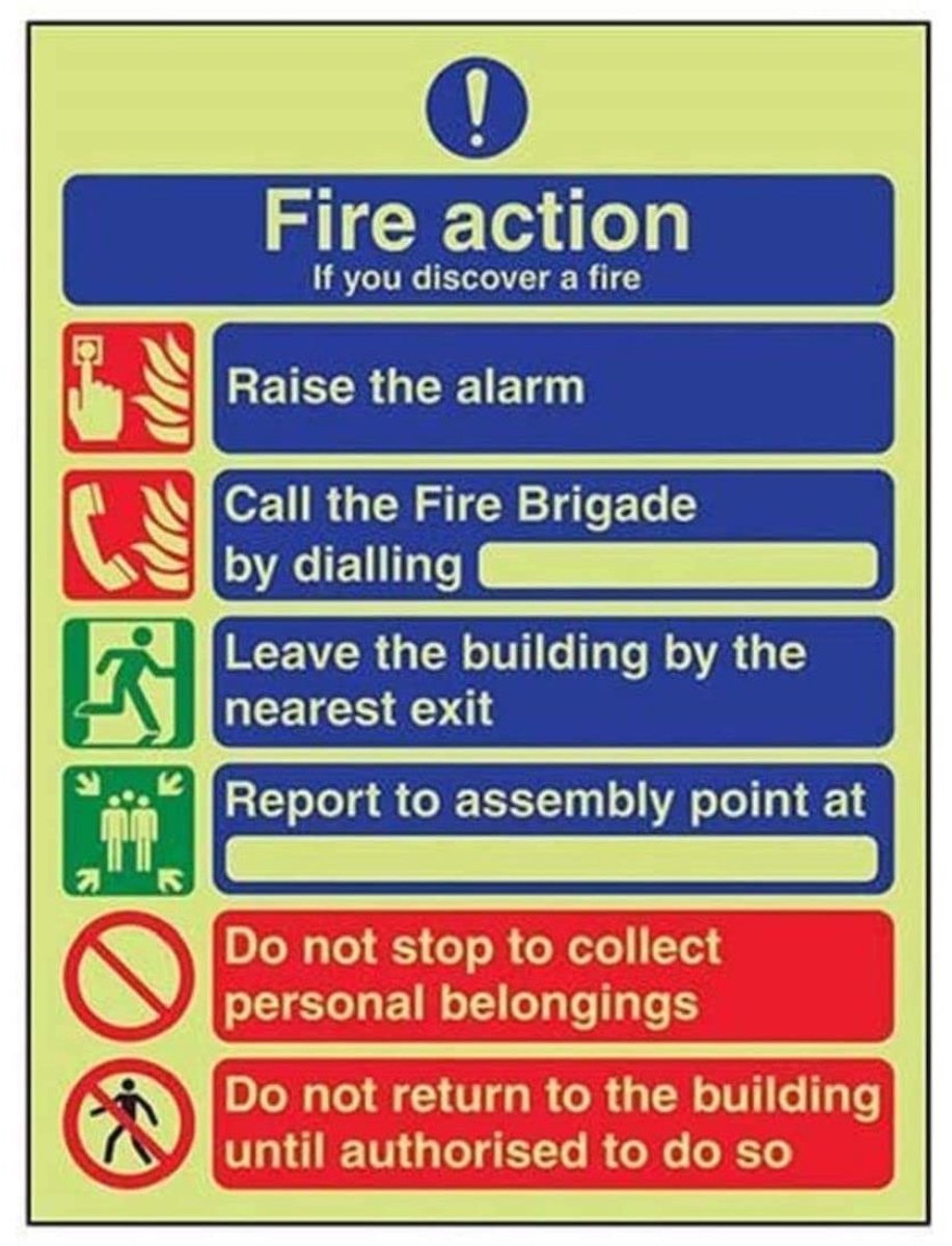 Glow In The Dark General 6 Message Fire Action Kennisbord - 150mm x 200mm - Zelfklevende Vinyl