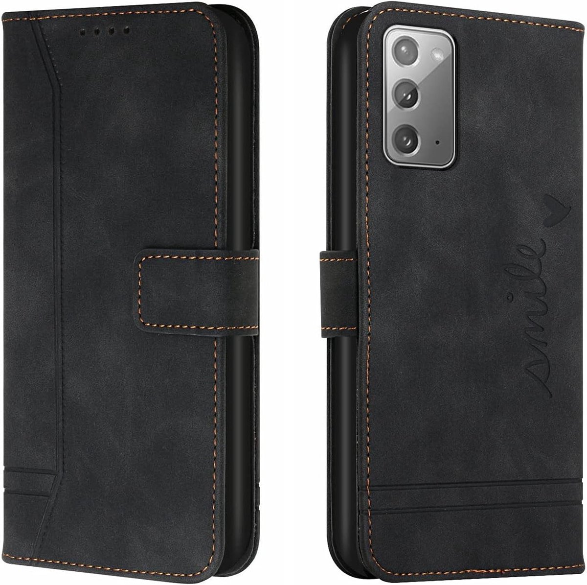 Telefoonhoesje voor Sumsung Galaxy Note 20 Hoes, PU Lederen Flip Wallet Case met Kaartenvakken en Folio Cover Beschermhoesje voor Galaxy Note 20, Zwart