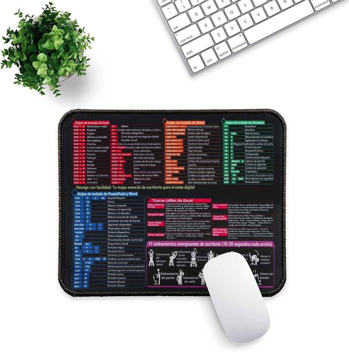 Muismat, 30 x 25 cm, Word, Excel, PPT en kantooroefeningen, waterdichte stof met antislip rubberen basis voor meer productiviteit en comfort