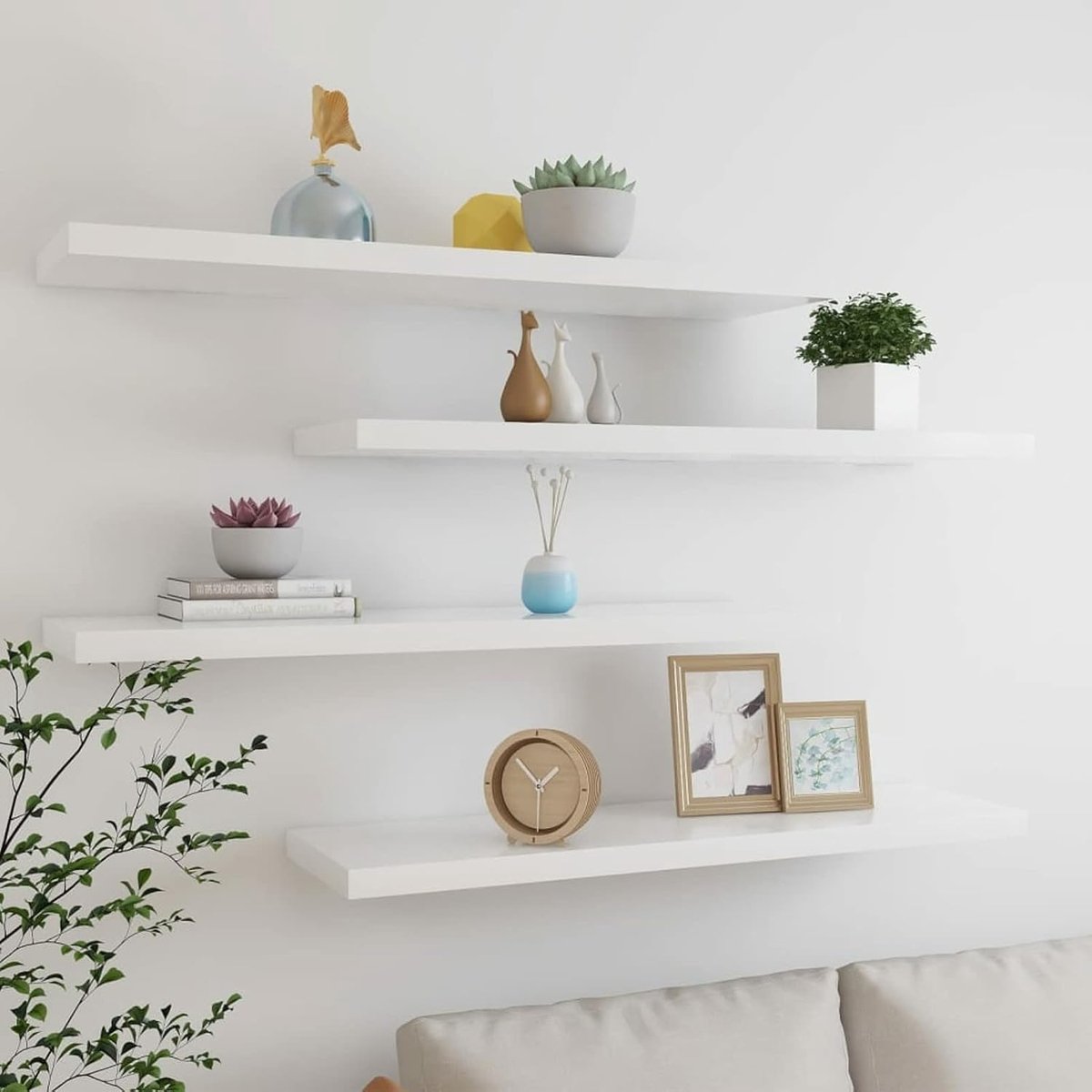 Zwevende planken wandrekken hangrek boekenrekken tentoonstellingsplank wandplank wandrek fotorek onzichtbaar montagesysteem eiken en wit 100x23,5x3,8 cm MDF