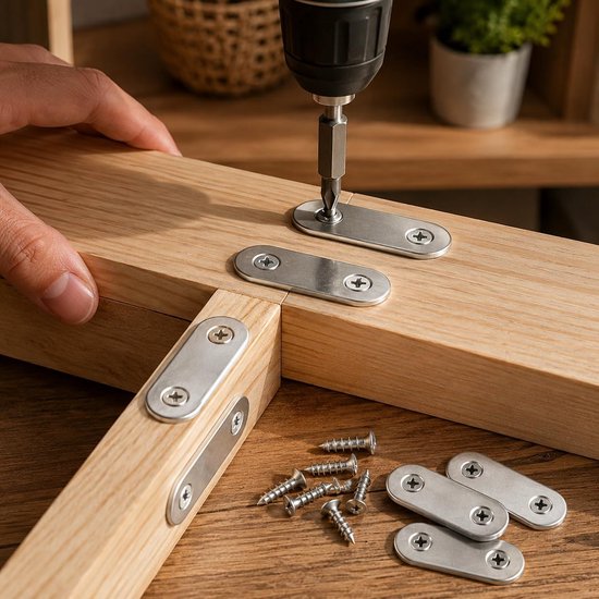 20 stuks roestvrijstalen flakke verbindingen (16×46 mm) in zilver – sterk, corrosiebestendig & universeel toepasbaar voor meubelreparatie, versterking en DIY-houtprojecten — afbeelding 4