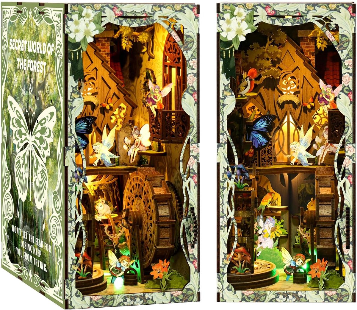 Book Nook Boekenhoek Booknook - 3D-houten puzzel Miniatuurhuisje-poppenhuisset voor tieners Creatieve boekenplank decoratieve boekensteun, cadeau voor kerst of verjaardag