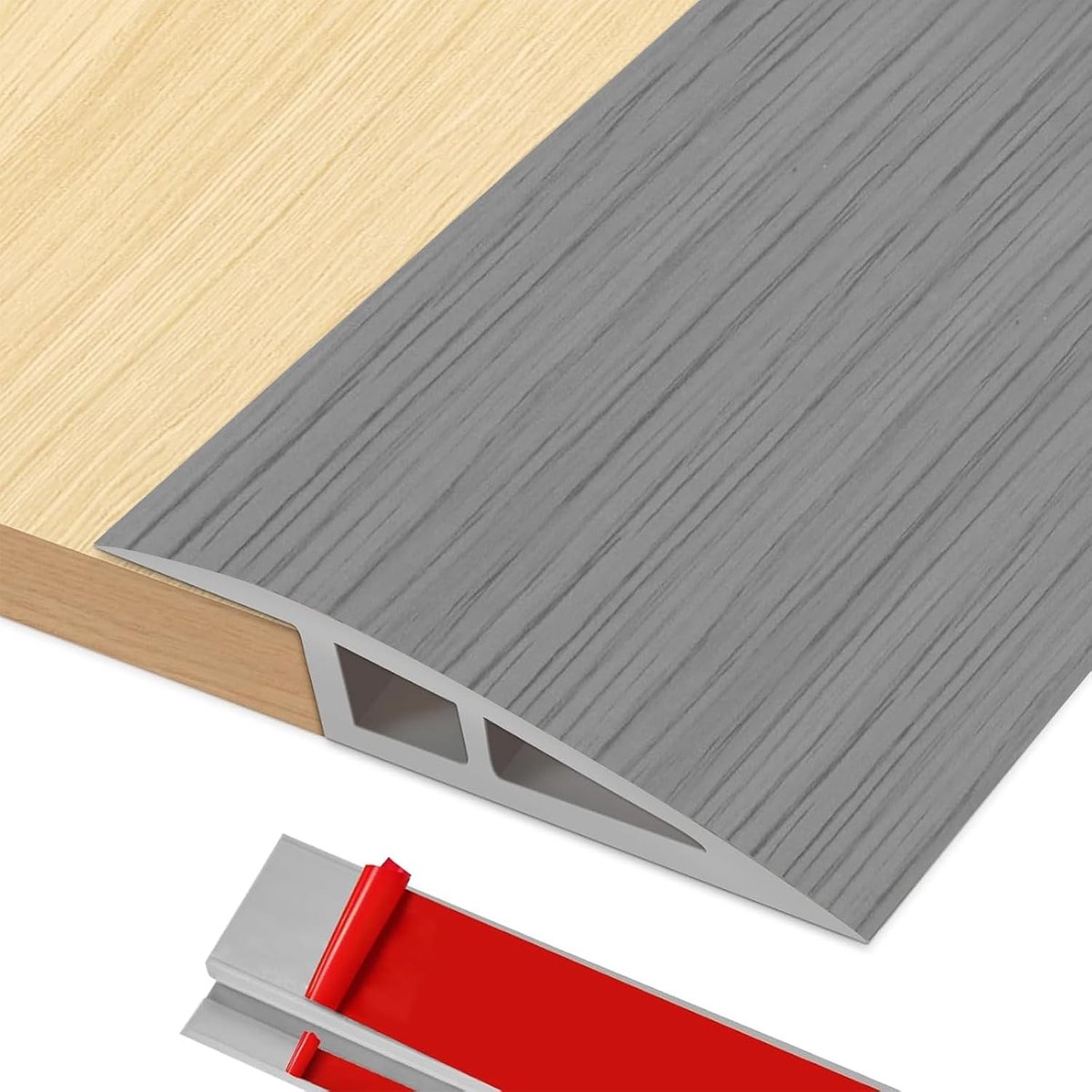 Drempellijst voor niveau, 1 m x 7 cm, drempellijst met meerdere niveaus, zelfklevend, pvc, deurdrempel, opvangniveau, voor drempelhoogte 15 mm ~ 20 mm (hout grijs)