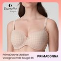 PrimaDonna Madison voorgevormde beugel bh in lichte ruitjesprint, kleur caffe latte, met strikjes op de bandjes.