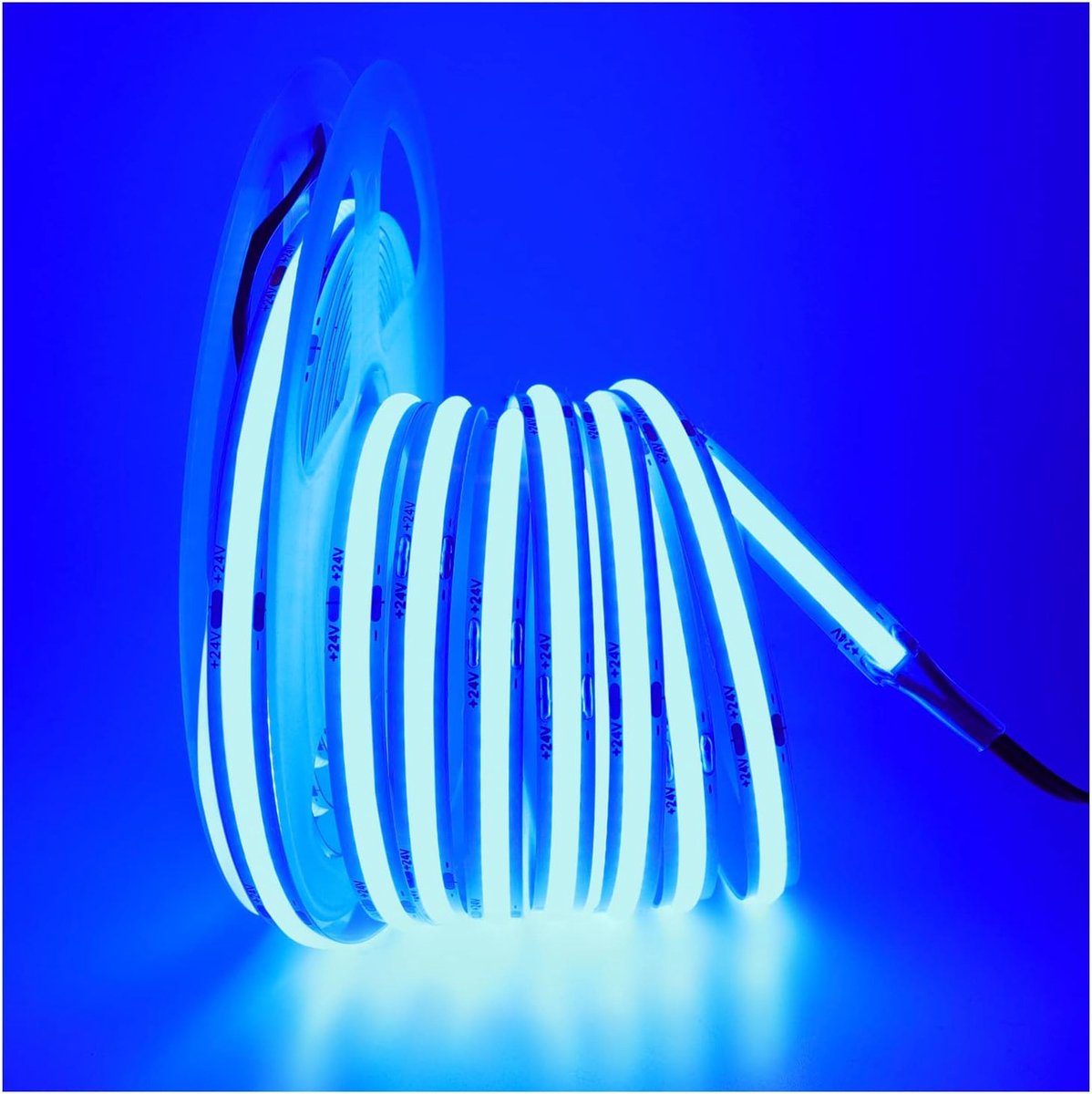 ledstrip 24V COB blauw 5m 320 LEDs/M in totaal 1600 LEDs, neonlicht, flexibele led lichtstrip strip lights voor feest, bar, plank, wooncultuur