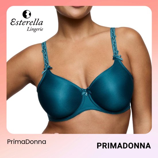 Donkerblauwe beugel bh met kanten bandjes en strikjes. Het merk is Esterella Lingerie.