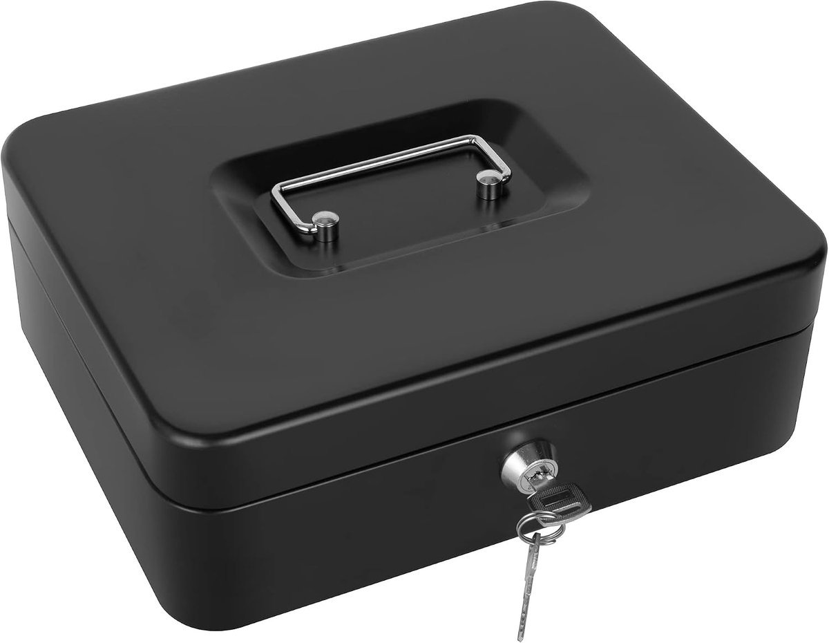 Box met sleutel, geld blikken doos met geld lade (zwart-1)