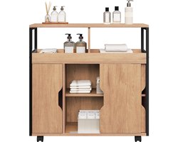 CINK & Co Badkamerkast op wielen - 20 cm diep en 70 cm breed - Met schuifdeuren en verstelbare plank - Licht eikenlook en zwart
