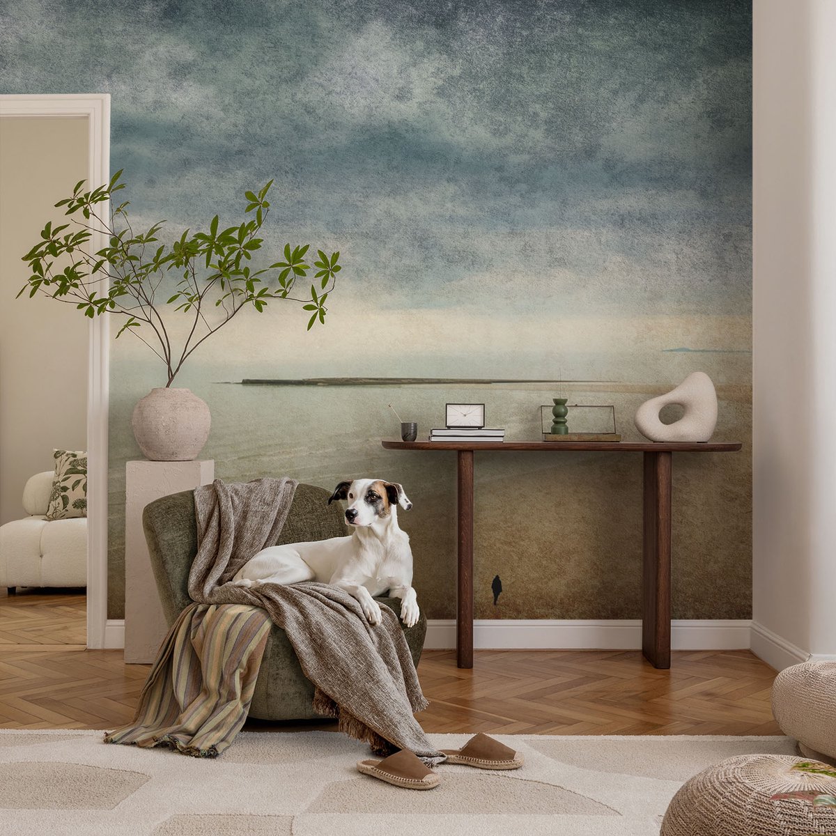 Coloray Vliesbehang - Grijs Snellijm Behang - 104x70 cm - Nostalgisch Landschap Fotobehang Vlies - Woonkamer behang Landschappen - Muurschildering - Woonkamer behang