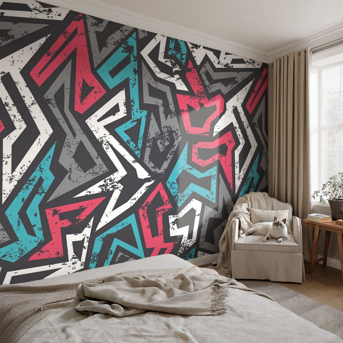 Coloray Vliesbehang - Rood Snellijm Behang - 104x70 cm - Abstracte Mozaïek Muurschildering - Gang behang Abstractie - Fotobehang Vlies - Gang behang