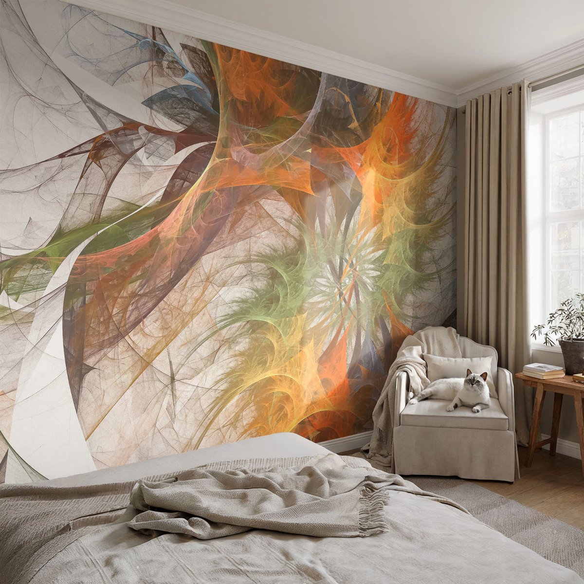 Coloray Vliesbehang - Oranje Snellijm Behang - 104x70 cm - Abstracte Caleidoscoop Muurschildering - Gang behang Deel - Fotobehang Vlies - Slaapkamer behang