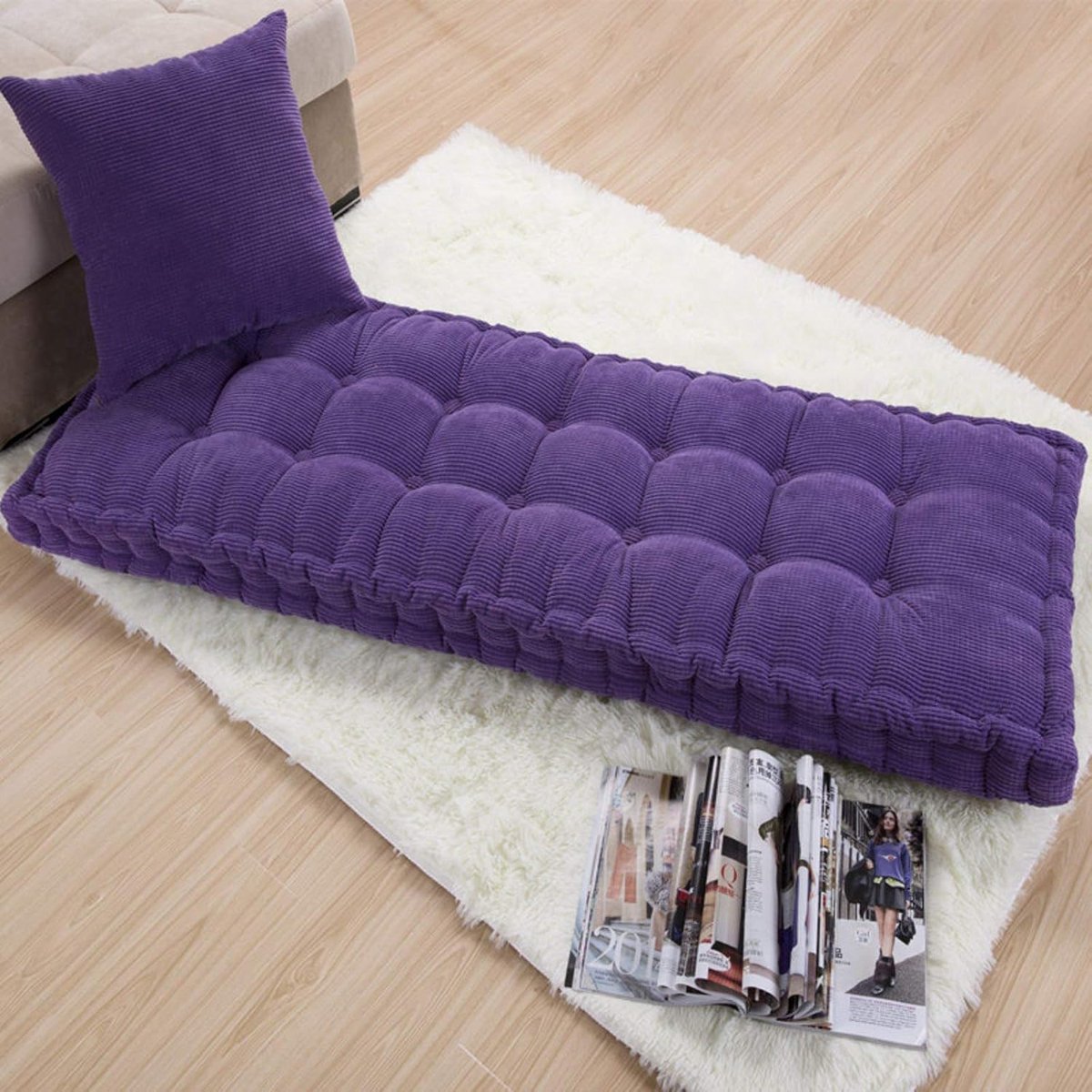 Tatami/Bench kussen, effen kleur dikker getuft lange rechthoek/erfkussen, niet-slip settee/zitkussen/pad/voor slaapkamer balkon bank-paars. 55x165cm (22x65inch)