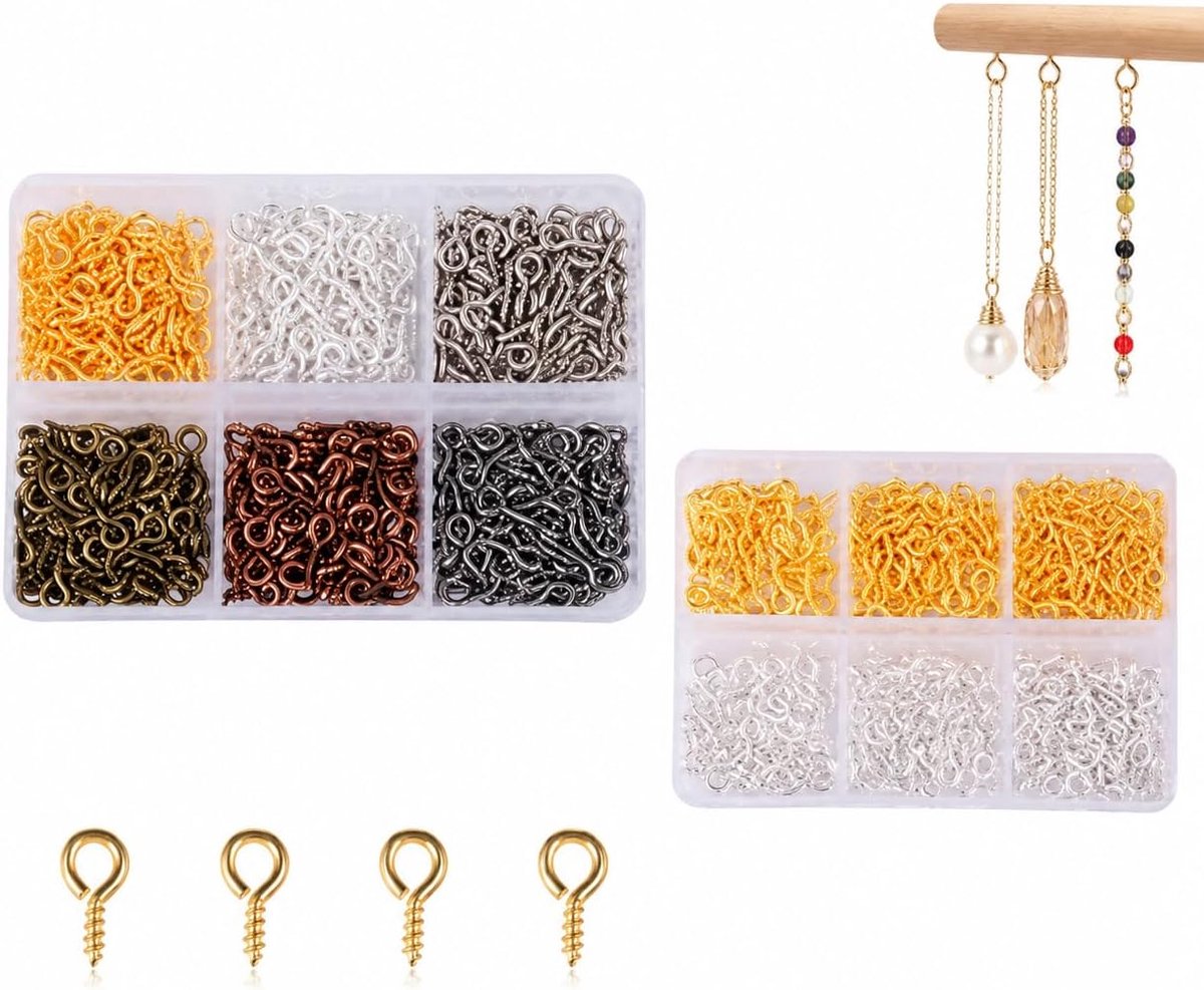 Oogschroeven – Set van 1000 Stuks voor Sieraden en DIY Projecten, 3 Maten, Zilver en Goud