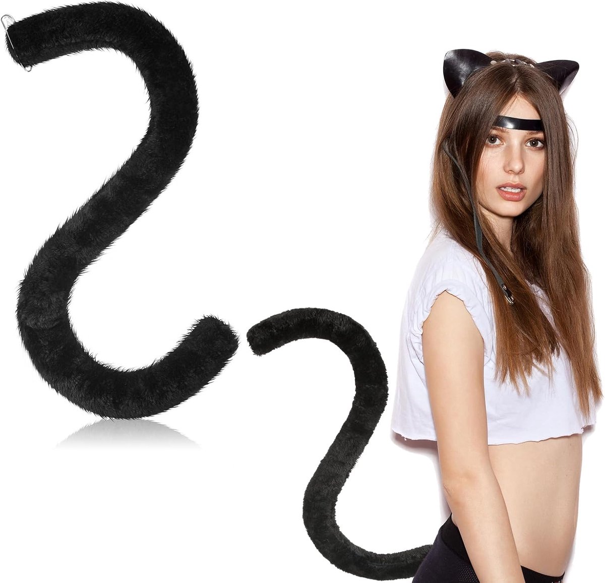 Kattenstaart nep pluche pluizige kat nepbont staart cosplay Halloween accessoires voor vrouwen volwassenen