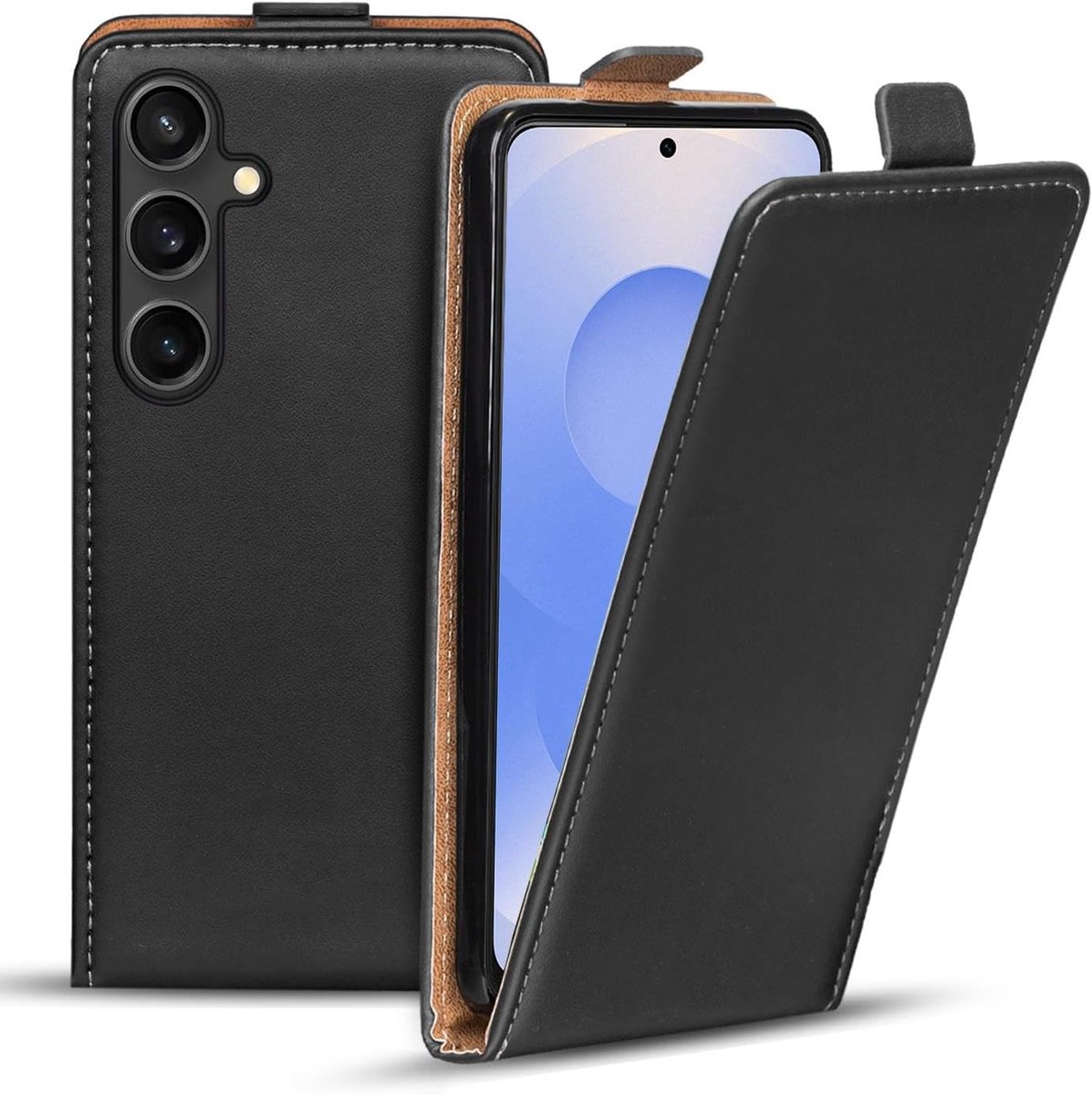 Beschermhoes met klep voor Samsung Galaxy S25 - Verticale beschermhoes met klep - Zwart