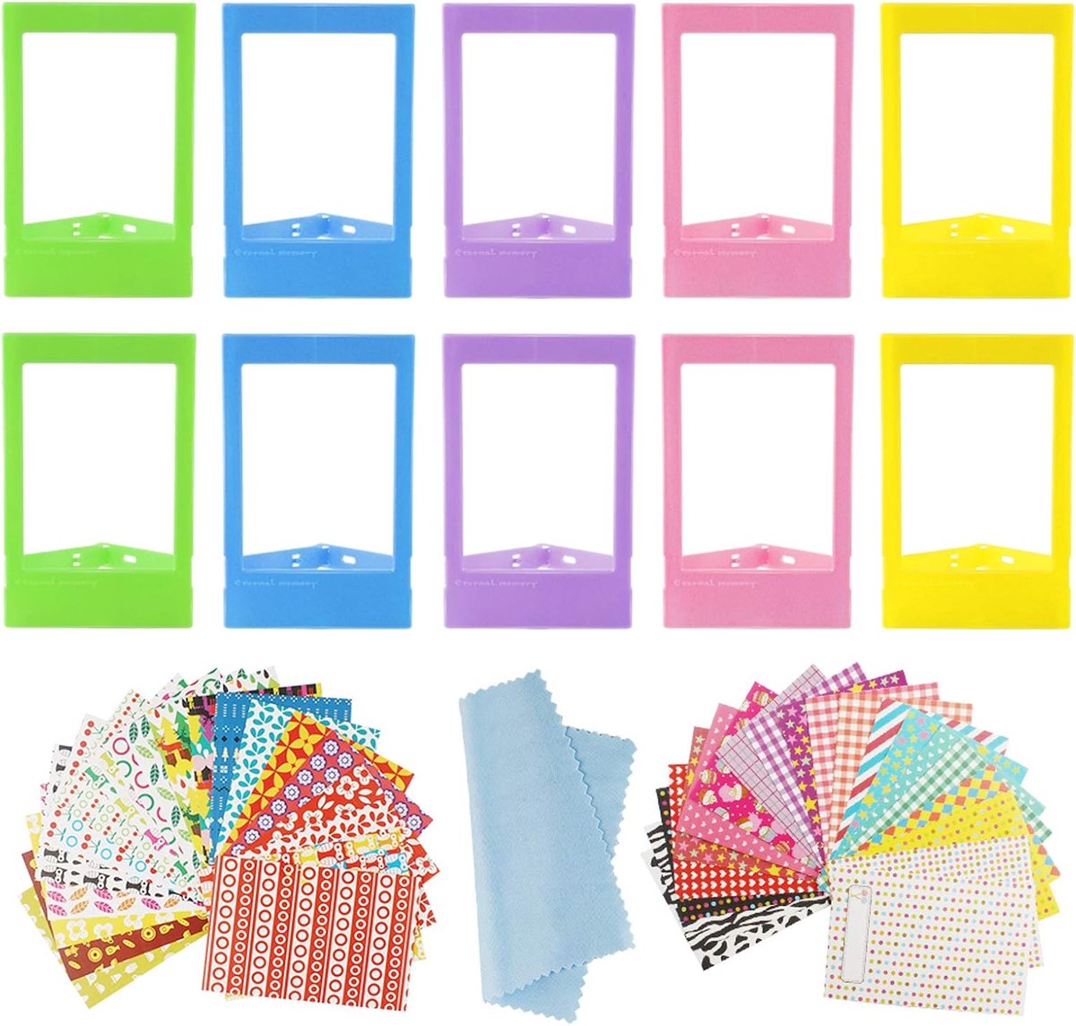 10 STUKS Kleurrijke Mini Fotolijsten Met 40 Vellen Kleurrijke Foto Instant Films Sticker En 1 Stuks Reinigingsdoekje Compatibel Met Fujifilm Instax Mini 11 9 8 70 7 S 90 26 Instant Camera Film 5 Kleuren