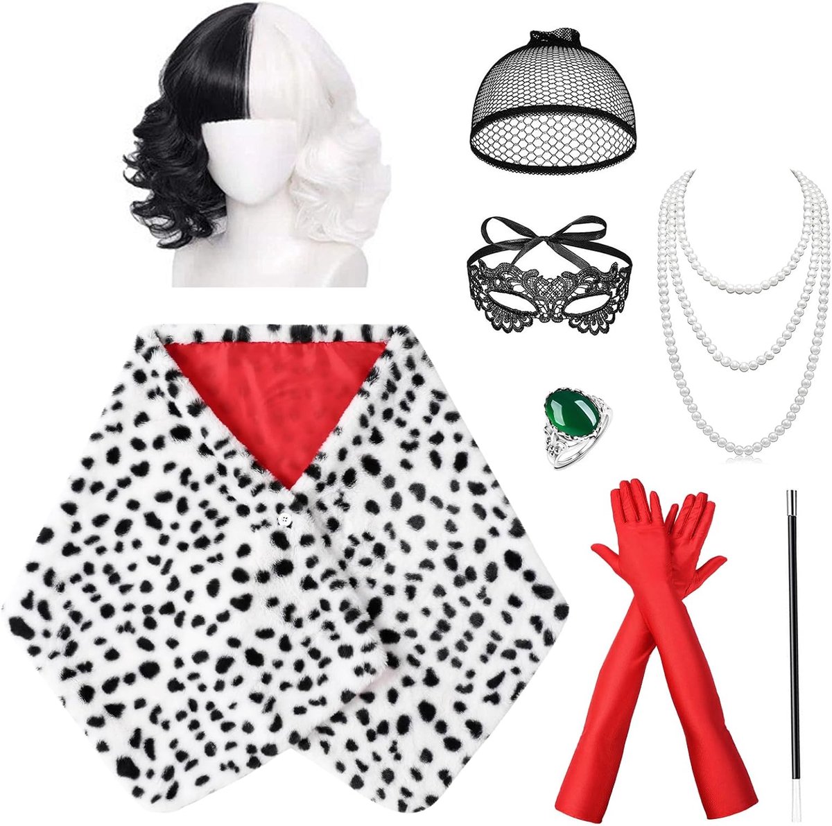 Kostuums Vrouw Geïnspireerd Sjaal Rode Handschoenen Pruik Ketting Eye Patch Ring Pruik Cap voor Dress Up