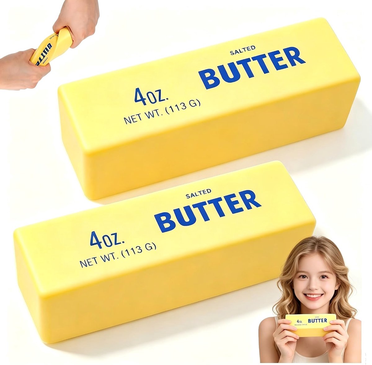 2 stuks boter knijpspeelgoed, boter squishy langzaam opstijgend fidgetspeelgoed, PU-materiaal boter squishy anti-stress voor kantoor, school, angstverlichting en decompressie